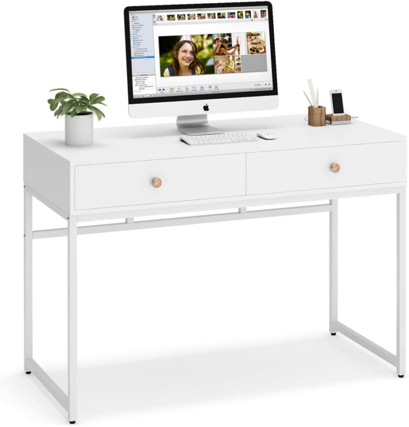 White Farmhouse Desk With Drawers 800x836 